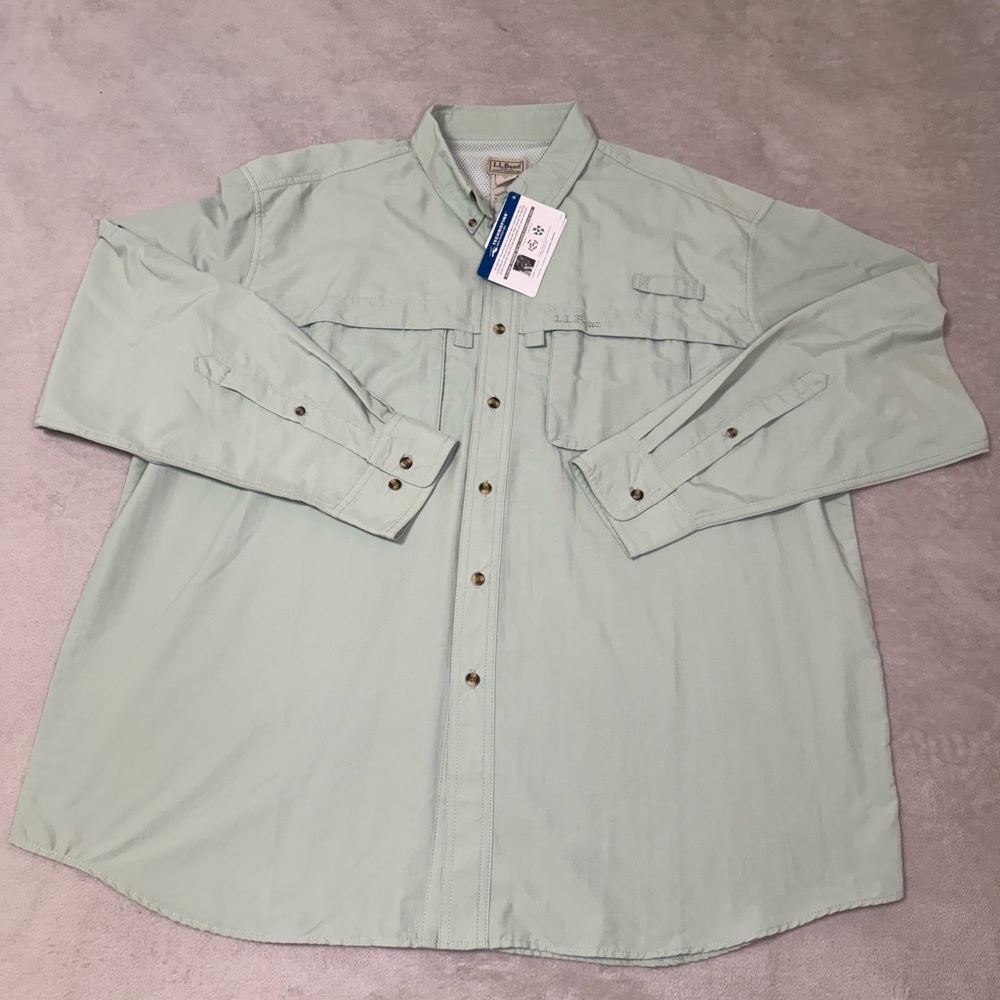 🔥LL Bean Sunsmart Vented Mens XL Green Long Sleeve Fishing